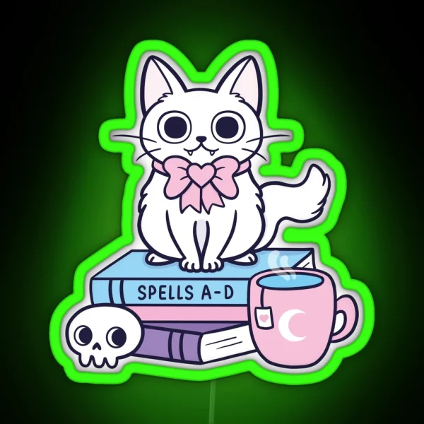 White Feline Familiar 02 Nikury RGB Neon Sign