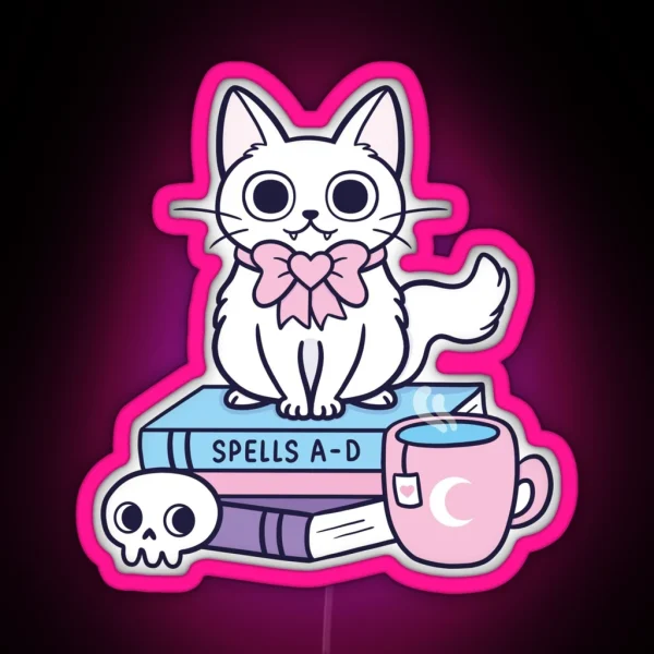 White Feline Familiar 02 Nikury RGB Neon Sign