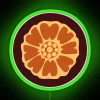 Neon sign featuring a white lotus flower in vibrant green hues.