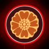 Neon sign with white lotus in RGB color scheme.