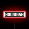 Neon sign with white background and red accents