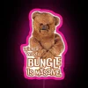 Large, vibrant RGB neon sign with pink hue in a bungee theme.
