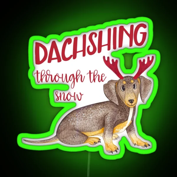 Wiener Dog Dachshing Through The Snow RGB Neon Sign