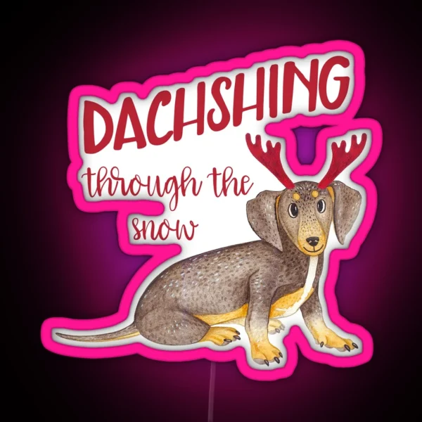 Wiener Dog Dachshing Through The Snow RGB Neon Sign