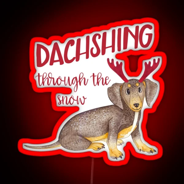 Wiener Dog Dachshing Through The Snow RGB Neon Sign