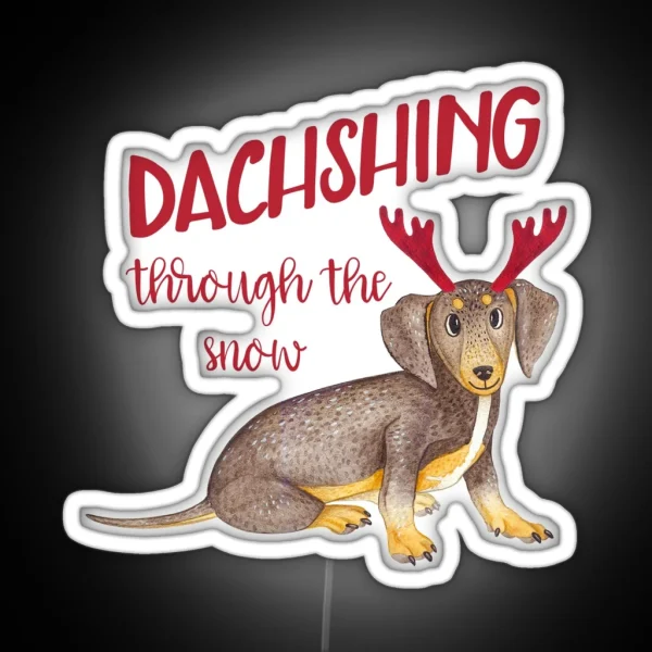Wiener Dog Dachshing Through The Snow RGB Neon Sign
