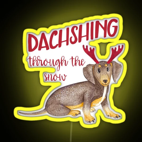 Wiener Dog Dachshing Through The Snow RGB Neon Sign