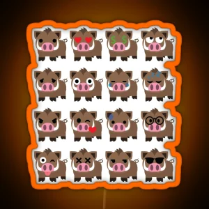 Wild Boar Emoji RGB Neon Sign