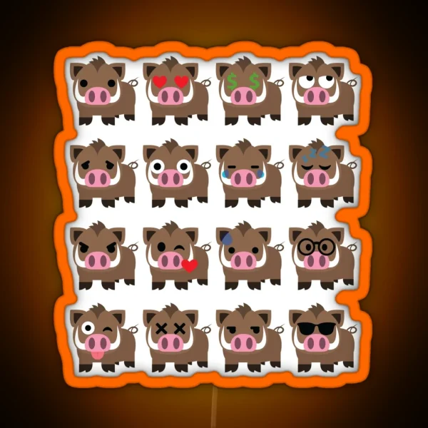 Wild Boar Emoji RGB Neon Sign