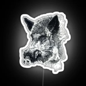 Wild Boar Head Drawing RGB Neon Sign