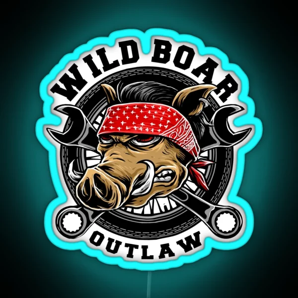 Wild Boar Outlaw Biker Gift Idea RGB Neon Sign