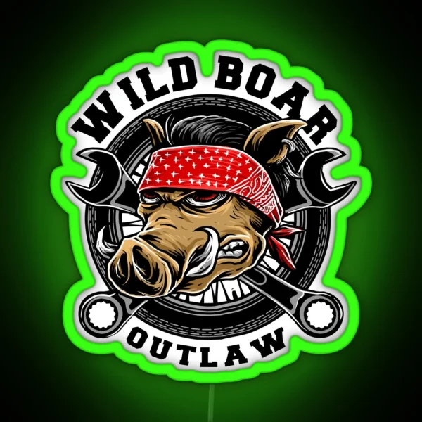 Wild Boar Outlaw Biker Gift Idea RGB Neon Sign