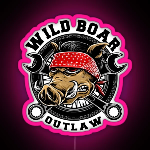 Wild Boar Outlaw Biker Gift Idea RGB Neon Sign