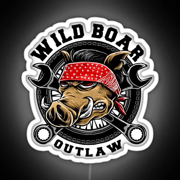 Wild Boar Outlaw Biker Gift Idea RGB Neon Sign