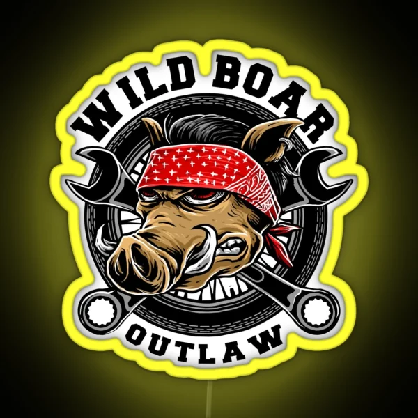 Wild Boar Outlaw Biker Gift Idea RGB Neon Sign