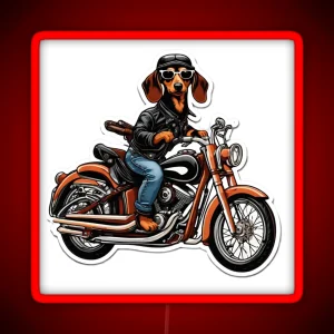 Wild Wild Dachshund Cruises The Endless Roads On His Motorcycle In Leather Pants And Sunglasses RGB Neon Sign