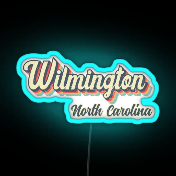 Wilmington City North Carolina Retro Vintage 70s Rainbow RGB Neon Sign