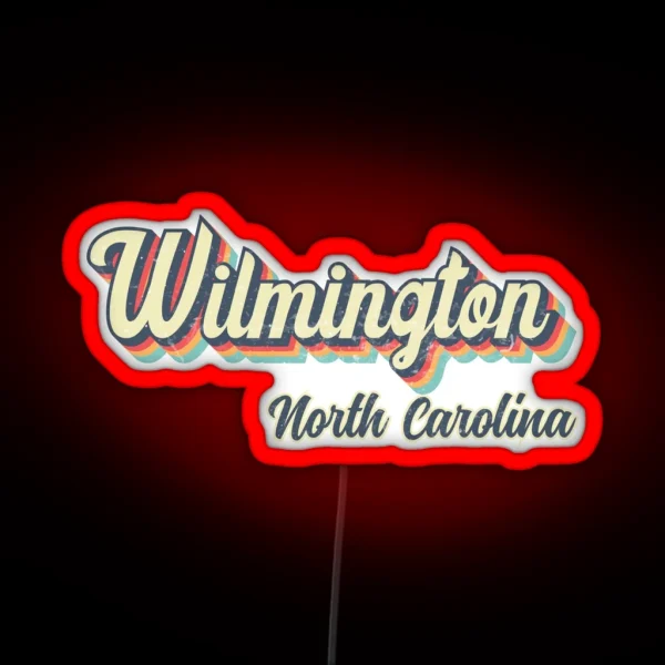 Wilmington City North Carolina Retro Vintage 70s Rainbow RGB Neon Sign