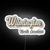 Wilmington, North Carolina retro neon sign in vibrant 1970s colors