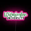 Wilmington University neon sign with pink accents