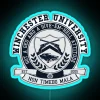 Neon sign reading 'Winchester U' in bold, multicolored letters with a blue hue.