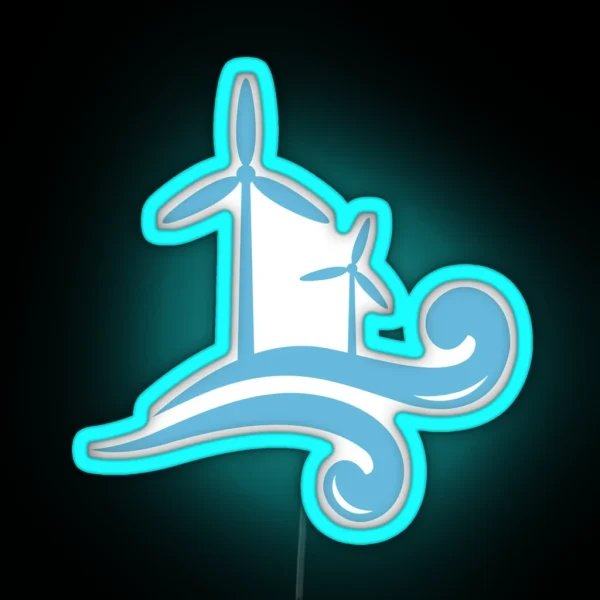 Wind Turbines Renewable Energy Logo Led Blue RGB Neon Sign