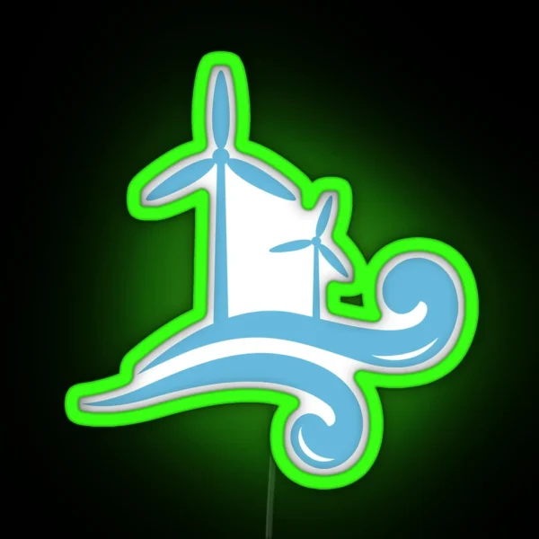 Wind Turbines Renewable Energy Logo Led Blue RGB Neon Sign