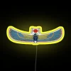 RGB neon sign featuring winged scarab symbolizing ancient Egyptian god Khnum, with bright yellow hue.