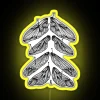 Neon sign with colorful, glowing wings design in vibrant yellow hues.