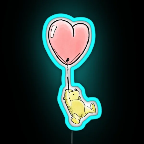 Winnie The Pooh With Heart Balloon RGB Neon Sign