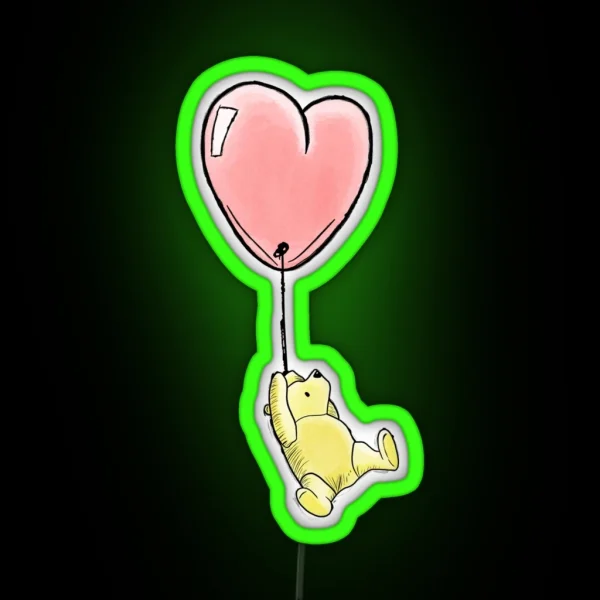 Winnie The Pooh With Heart Balloon RGB Neon Sign
