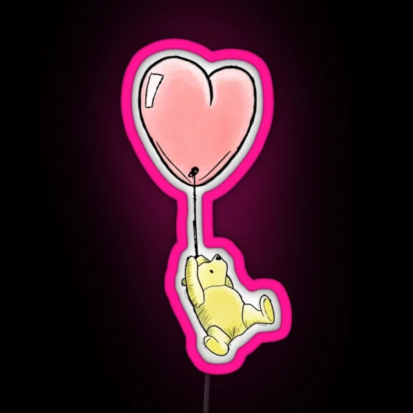 Winnie The Pooh With Heart Balloon RGB Neon Sign
