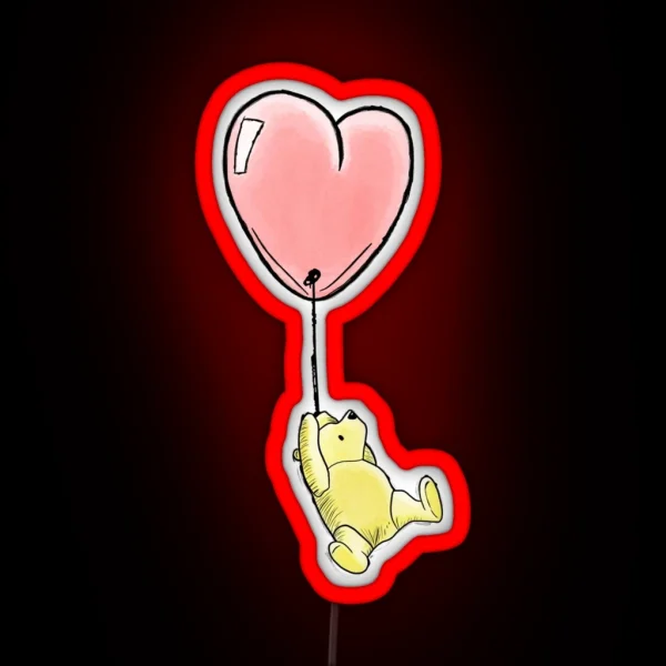 Winnie The Pooh With Heart Balloon RGB Neon Sign