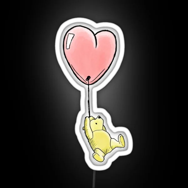 Winnie The Pooh With Heart Balloon RGB Neon Sign