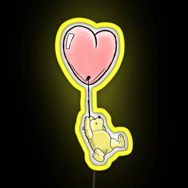 Winnie The Pooh With Heart Balloon RGB Neon Sign