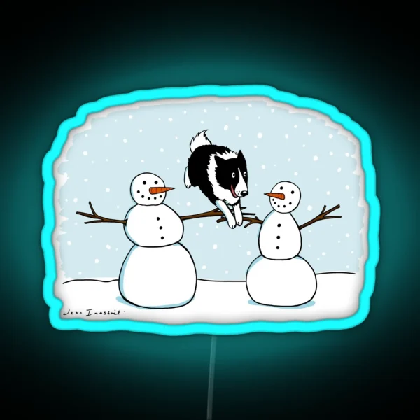 Winter Fun Border Collie With Snowmen Cute Dog Holiday RGB Neon Sign