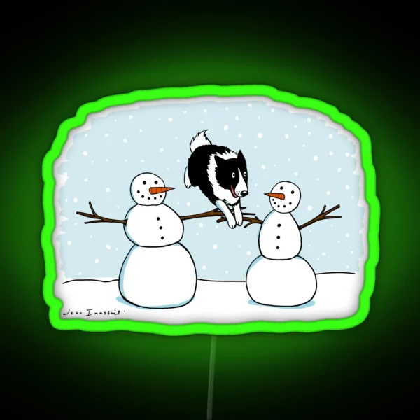 Winter Fun Border Collie With Snowmen Cute Dog Holiday RGB Neon Sign