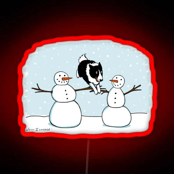 Winter Fun Border Collie With Snowmen Cute Dog Holiday RGB Neon Sign