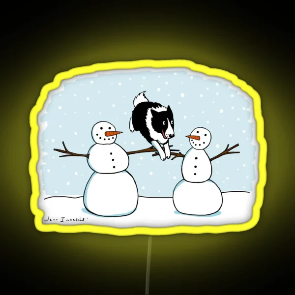 Winter Fun Border Collie With Snowmen Cute Dog Holiday RGB Neon Sign