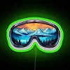 Neon LED sign with green winter goggles design in an RGB glow effect.