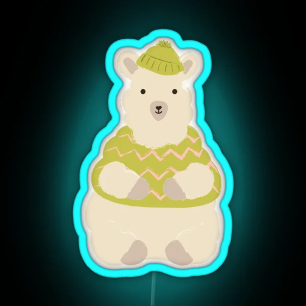 Winter Llama In Sweater And Toque RGB Neon Sign