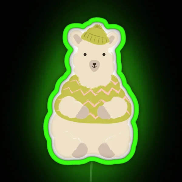 Winter Llama In Sweater And Toque RGB Neon Sign