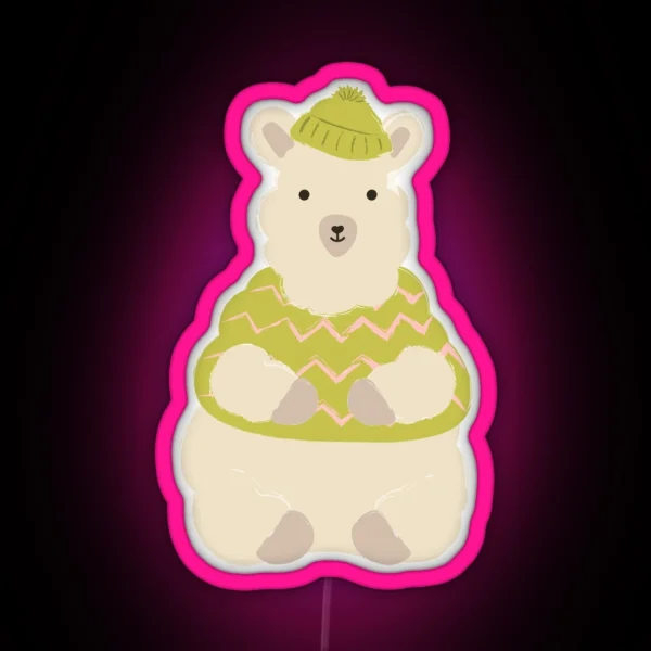Winter Llama In Sweater And Toque RGB Neon Sign