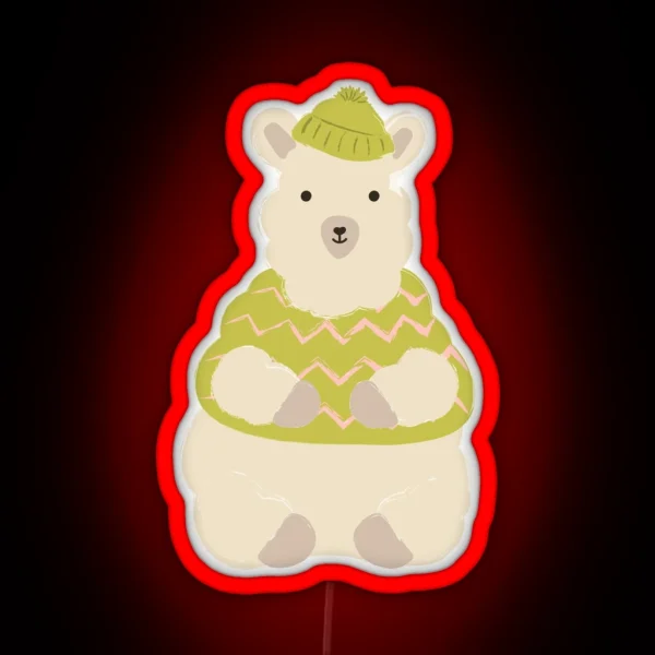 Winter Llama In Sweater And Toque RGB Neon Sign