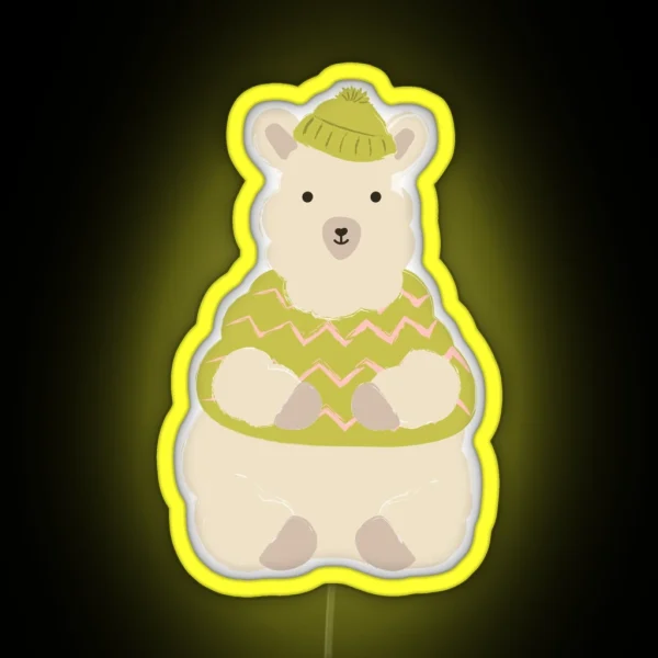 Winter Llama In Sweater And Toque RGB Neon Sign