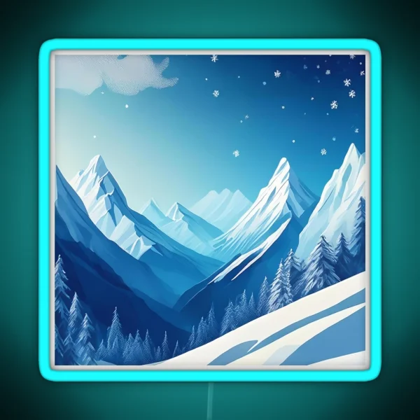 Winter Mountain Wonderland Peaceful Snowy Peaks RGB Neon Sign