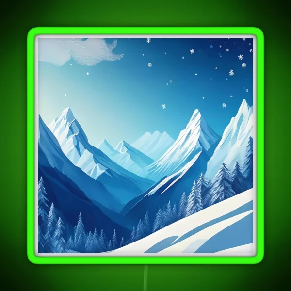 Winter Mountain Wonderland Peaceful Snowy Peaks RGB Neon Sign