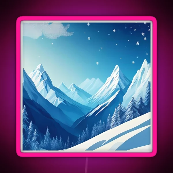 Winter Mountain Wonderland Peaceful Snowy Peaks RGB Neon Sign