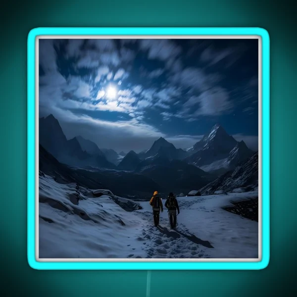 Winter Night Hike A Journey Through Snowy RGB Neon Sign