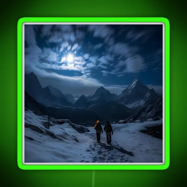 Winter Night Hike A Journey Through Snowy RGB Neon Sign